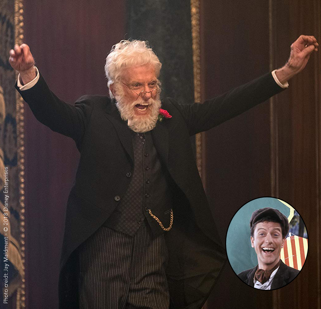 Dick Van Dyke in Mary Poppins Returns. Inset: Dick Van Dyke as Bert in the 1964 Mary Poppins