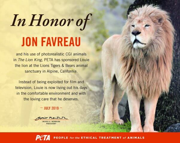 Jon Favreau honored by PETA