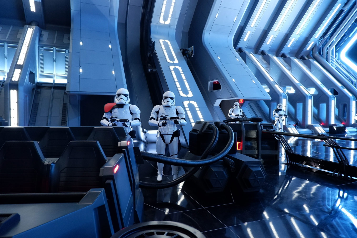 Stormtroopers greet the recruits at Star Wars: Rise of the Resistance