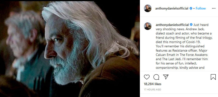 Andrew Jack remembered in Anthony Daniels' Instagram post