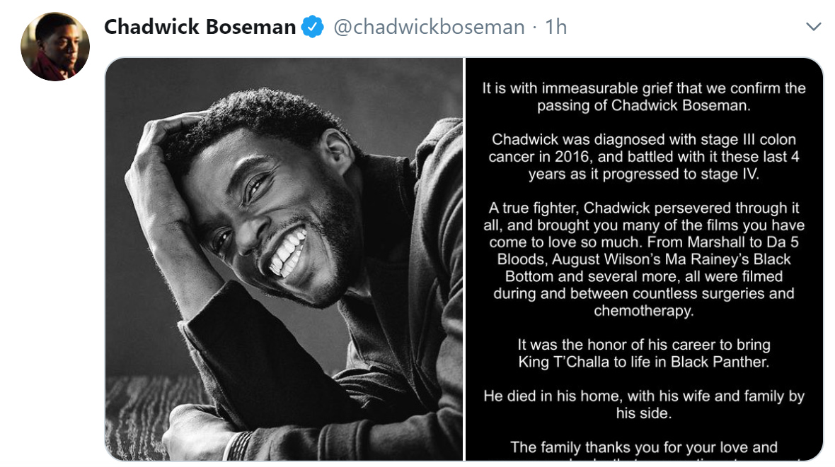 Chadwick Boseman dies at 43