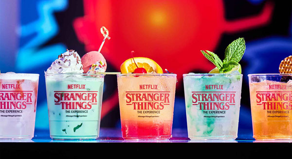 Stranger Things mocktails and cocktails in souvenir cups